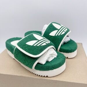 Gucci X Adidas Terry Women's Platform Slides Sandals Cloth Green Size EU 37 US 7